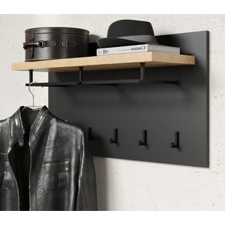 Furn.Design Garderobenpaneel Synnax (Wandgarderobe in grau mit Eiche, 90 x 50 cm), mit 8 Kleiderhaken grau