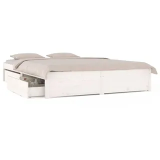 vidaXL Bett, Bettrahmen Bettgestell mit Lattenrost Schubladen, Holzbett Massivholzbett für Schlafzimmer, Doppelbett Schlafzimmerbett, Weiß 180x200cm