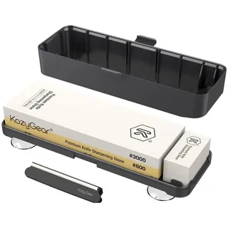 KozyGear Schleifstein 6KGZ-20830W, Premium Messerschärfer, doppelseitig, rutschfest, Schleifhilfe grau