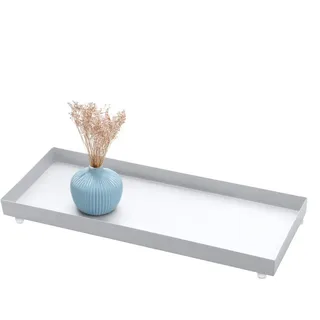 Metall Kerzentablett weiß rechteckig - 40 x 15 cm - Dekotablett mit Rand und Kugel Füßen - Tisch Deko Kerzen Servier Tablett für Weihnachten Advent Hochzeit Geschenke
