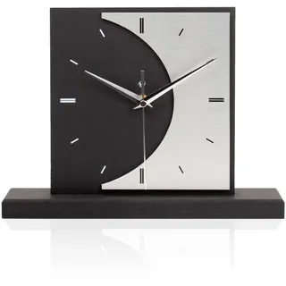 Kreative Feder Standuhr „Silvermoon“ aus Holz – Schwarze Tisch-Uhr ohne Ticken (Silvermoon, leises Funkuhrwerk)