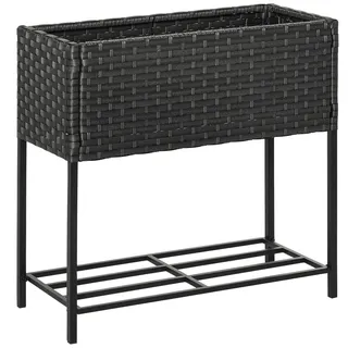Brown Rattan Raised Garden Bed With Shelf, 70x30x72 Cm