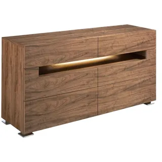 Angel Cerda Sideboard, Walnuss, Edelstahl, Metall, Nachbildung,Nussbaum, Essen/Getränk, 6 Schubladen, Rechteckig,Rechteckig, 140x71x43 cm, Wohnzimmer, Kommoden & Sideboards, Kommoden