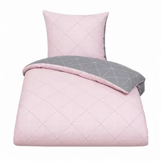 Davos Biber Geometrisch Grau/Rosa 155 x 220 cm + 80 x 80 cm