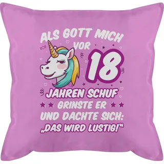 Shirtracer Dekokissen Als Gott mich vor 18 Jahren schuf grinste er - Einhorn Einhornkopf, 18. Geburtstag Kissen rosa