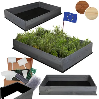 MODO24 Hochbeet Holz, Kräuterbeet, Gartenbeet, Pflanzkasten, Blumenbeet, für Garten und Terrasse, Kiefernholz, Massivholz, Naturholz, Gemüsegarten, Abmessungen 18x120x80 cm, Farbe: Grau
