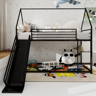 Sweiko Twin über Twin Etagenbett mit Rutsche für Kinder Schlafzimmer, Haus geformt Bettgestell w / Leiter, kein Boxspring benötigt & einfach zu ...