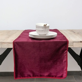 Tischläufer aus Samt mit Stickerei, rechteckig, für Tischdekoration aus Samt, dekorativ, für Esszimmer, Küche, Bordeaux, 150 x 45 cm