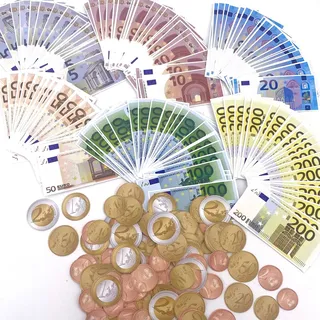 160 Teile Spiel-, Rechengeld, Papiergeld, Kaufladen, Euro, Scheine und Münzen