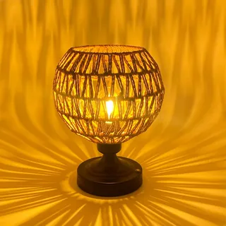 Boho Tischlampe Ohne Kabel Rattan Lampe Ohne Strom Batteriebetrieben Nachttischlampe Aufladbar Tischleuchte Kabellos Akku Stehlampe Retro Vintage USB Dimmbar Wetterfest Lampen FüR Tisch Nachttisch