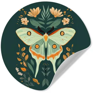 MuchoWow Wandsticker Ornamental - Schmetterling - Grün - Blätter (1 St), Tapetensticker Selbstklebend, Wandbild Wohnzimmer, 80x80 cm 80 cm x 80 cm x 0.1 cm