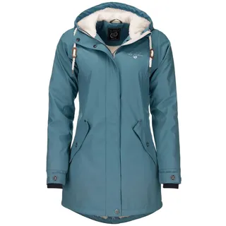 Dry Fashion Damen Regenmantel Malmö - Frauen Regenjacke Jacke mit Kapuze Lang Winddicht Wasserdicht Gefüttert mit Teddyfleece in Petrol Größe 46 - 46