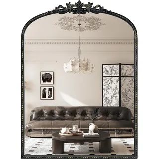 WallBeyond Goldener Vintage-Spiegel für Schminktisch, 55,9 x 76,2 cm, schwarzer antiker Spiegel mit kunstvollem Rahmen, gewölbter Vintage-Wandspiegel für Badezimmer, Wohnzimmer, Kamin, Eingangsbereich