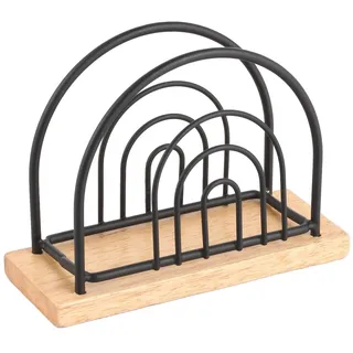 WellHome - Serviettenhalter aus Metall und Bambus in Schwarz 5x13x9,2 cm - A-mesa