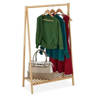 TRANKIELO® – Kleiderständer aus Bambus mit Ablage – Garderobenständer, Höhe x Breite x Tiefe: 120 x 67 x 35 cm – Freistehendes Design fü...