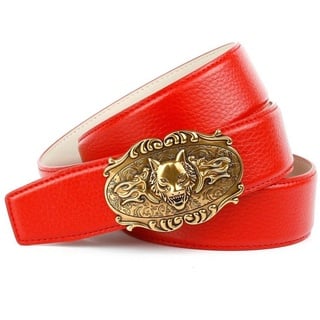 Anthoni Crown Ledergürtel in rot mit Wolfkopf-Schnalle rot 75