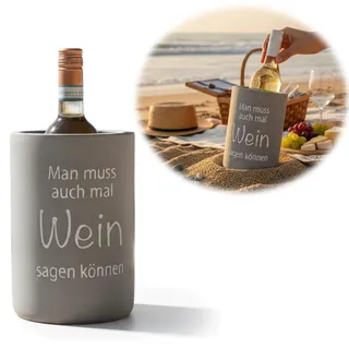 LS-LebenStil Beton Weinkühler 21x13cm Shabby Grau mit Spruch | Mann muss auch mal Wein sagen | Flaschenkühler Sektkühler Handgearbeitet | perfekt zum Kühlen von Flaschen