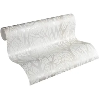 A.S. Création Vliestapete mit modernem Waldmotiv 10,05 m x 0,53 m 300941 Silber/Weiß