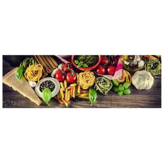 Bilderdepot24 Teppich Teppich Vinyl Küchenmatte Küche Holzoptik Nudeln Pasta lang, Läufer - bunt glatt, nass wischbar (Spritzer, Tierhaar) Saugroboter & Bodenheizung geeignet bunt 180 cm x 60 cm