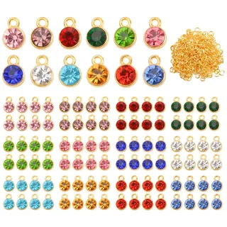 URROMA 96 Stück Kristall Geburtsstein Charms,Runde Geburtsstein Charms | Aus Glas,runde Kristall-Anhänger für Armbänder Halsketten Ohrring Schmuckherstellung DIY Handwerk (12 Farben)