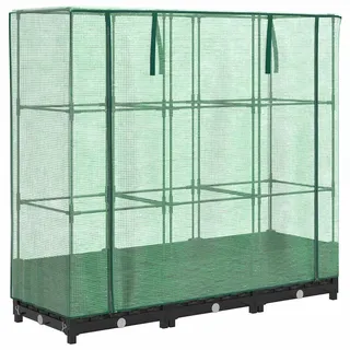 vidaXL Hochbeet mit Gewächshaus-Aufsatz Rattan-Optik Schwarz 120 x 123 x 40 cm