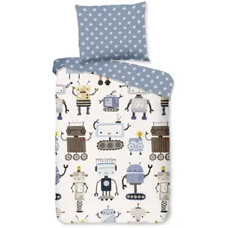 Good Morning "Robo", blau, B/L: 100cm x 135cm, 1 Stk., 1 Stk., Renforcé, B/L: 60cm x 40cm, 2 teilig, bunt,