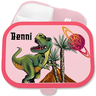 Shirtracer Mepal Brotdose Kinder personalisiert T-Rex Urzeitwelt Name | Rosa, 750 ml, Dinosaurier, Dino, Urzeit, Fossil, mit Fächern, Schule, spülmaschinenfest, Vesperbox, Snackbox, Jausenbox