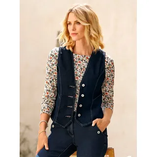 Jeansweste INSPIRATIONEN, Damen, Gr. 38, blau (dunkelblau), 81% Baumwolle, 17% Polyester, 2% Elasthan, unifarben, Westen