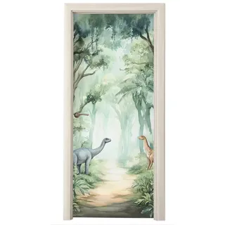 MuchoWow Türtapete Dino - Dschungel - Dinosaurier - Grün, Matt, bedruckt, (1 St), Türfolie Selbstklebend, Türtapete, Türdeko Poster, 95x235 cm 95 m x 235 m