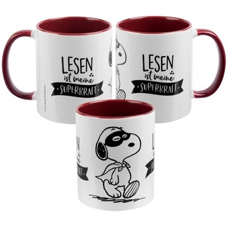 United Labels® Tasse The Peanuts Tasse Snoopy - Lesen Kaffeetasse Rot Weiß 320 ml, Keramik weiß