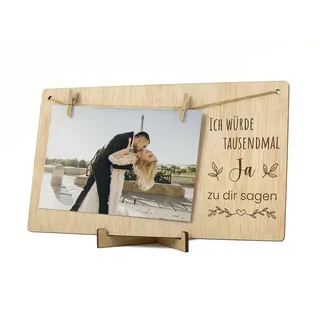 CONTRAXT Bilderrahmen mit Klammern Leine Hochzeit. Fotoleine polaroid bilder rahmen fotorahmen holz fotos Geschenke für Freunde Brautpaare Gäste bildrahmen aufhängen (Hochzeit DE)
