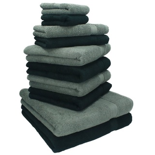 Betz Handtuch Set 10-TLG. Handtuch-Set Classic 100% Baumwolle 2 Duschtücher 4 Handtücher 2 Gästetücher 2 Seiftücher Farbe anthrazitgrau und schwarz, 100% Baumwolle schwarz