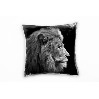 Paul Sinus Art Tiere, Löwe von der Seite, grau, schwarz Deko Kissen 40x40cm für Couch Sofa Lounge Zierkissen - Dekoration zum Wohlfühlen