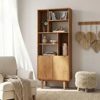 Wohnzimmerschrank SIMONA mit offenen Fächern, eiche farben – modernes Holzregal skandinavisches Design mit Türen und Stauraum Wohnzimmer Regal ... - Braun