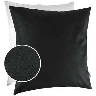 Kisska Dekokissen Kissenhülle KUMO atmungsaktive Kunstleder Kissenbezug Zierkissen, Kissenüberzug mit Füllung Leder-Optik UNI 60x60cm Einfarbig Schwarz schwarz eckig mit Füllung | 60 cm x 60 cm