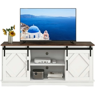 Merax Großer TV-Schrank TV Stand Sideboard Entertainment Center mit 2 klassischen Schiebetüren Einstellbare Regale Weiß