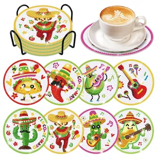 KUBFDL Diamond Painting Untersetzer DIY 8er Set Erwachsene Untersetzer mit Halter,5D Diamond Painting Kinder Art,Basteln Erwachsene Kreativ Set Runden Anfänger Diamond Painting