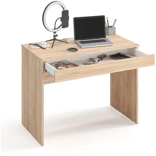 KOMTO Schreibtisch Milan mit 1 Schublade Bürotisch Computertisch Klein Arbeitstisch, Büro PC-Tisch Kinderschreibtisch mit Stauraum 100 x 53 x 76 cm braun