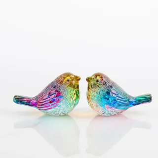 Qianwei Kristallvogel-Figur, handgefertigt, geblasenes Glas, Vögel, Tiere, Kristall, Büro, Schreibtisch, Tisch, Heimdekoration, Briefbeschwerer, Sammelfiguren (2 bunte Vögel), 2 Stück