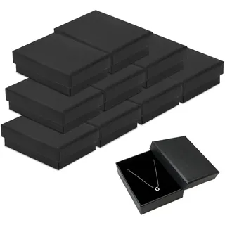 9 Stück Schmuck Geschenkbox Klein, 9 x 7 x 3cm Rechteck Schmuck Geschenkboxen Schwarz mit Deckel, Schmuckkästchen aus Schwarzem Karton für Ohrringe, Halsketten, Armbänder, Ring, Geschenkverpackungen