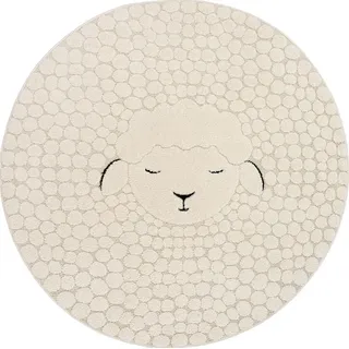 Teppich Kinderzimmer Babyzimmer Junge Mädchen Design Schaf Creme Rund - Creme