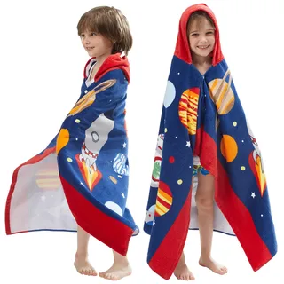 BANGSAUR Kinder-Badetuch mit Kapuze, 100% Baumwolle, 127x 76cm Wickel, Kinder, Kleinkinder, Mädchen, Jungen, 3–12 Jahre (Weltraum N)