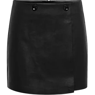 Lederimitatrock ONLY "ONLASTRIA FAUX LEATHER SHORT SKIRT OTW", Damen, Gr. S (36), schwarz, Web, Obermaterial: 100% Polyester, unifarben, kurz, Röcke, mit Knopf Details, softes Lederimitat