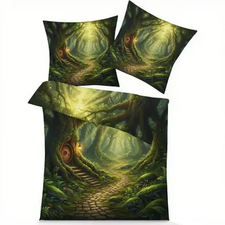 GEDAEUBA Wald Bettwäsche 200x200 - Waldmotiv Bettbezug, Wendebettwäsche und Kissenbezug 80x80, Weiche & Angenehme Mikrofaser Bettwäsche-Sets mit Reißverschluss