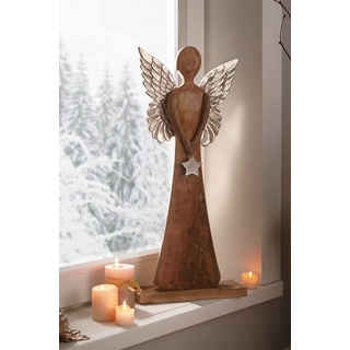 Dekoleidenschaft Engel Silver Star aus Mango-Holz & Metall, 62 cm hoch, Dekofigur, Weihnachts-Dekoration, Weihnachtsengel