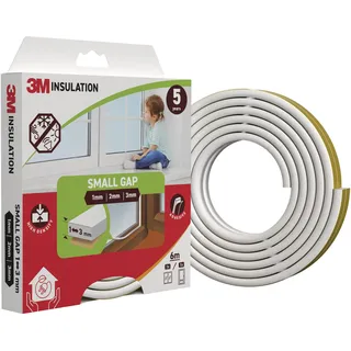 3M Klassische Isolationsschaumdichtung 6 m Weiß – Kleine, selbstklebende Gummidichtung für Fenster und Türen – Für Spalte bis 3 mm – Zugluftstopper – Schutz vor Kälte, Hitze, Staub, Lärm und Wind