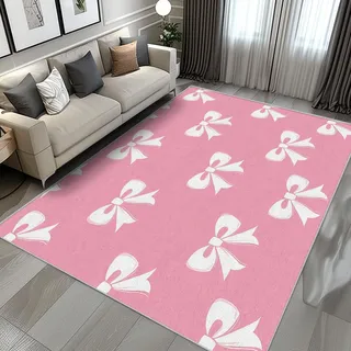 AUWUUA Rosa Teppich mit Schleife, 160 x 160 cm, waschbar, für Mädchenschlafzimmer, weich, rutschfest, für Mädchen, Babys, Kinder, Prinzessinnen-Dekor, große Teppichmatte für Wohnzimmer, Kinderzimmer