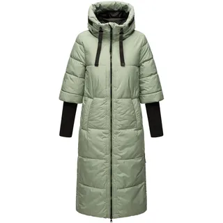 Navahoo Damen, Langer Wintermantel mit Rippstrickärmel