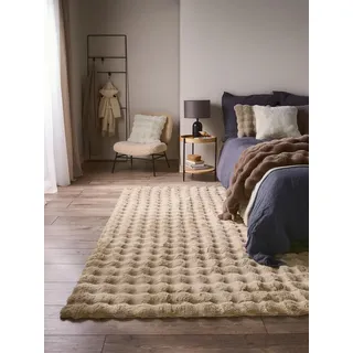 benuta Fellteppich Dave, rechteckig, Höhe: 31 mm, Teppich Wohnzimmer, Schlafzimmer, Esszimmer, Flur, Kunstfaser, Cozy beige|weiß 160 cm x 230 cm x 31 mm