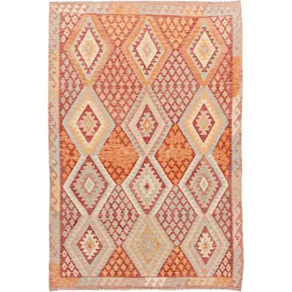 Nain Trading Orientteppich Kelim Afghan 209x303 Handgewebter Orientteppich, rechteckig, Höhe: 5 mm beige|rot